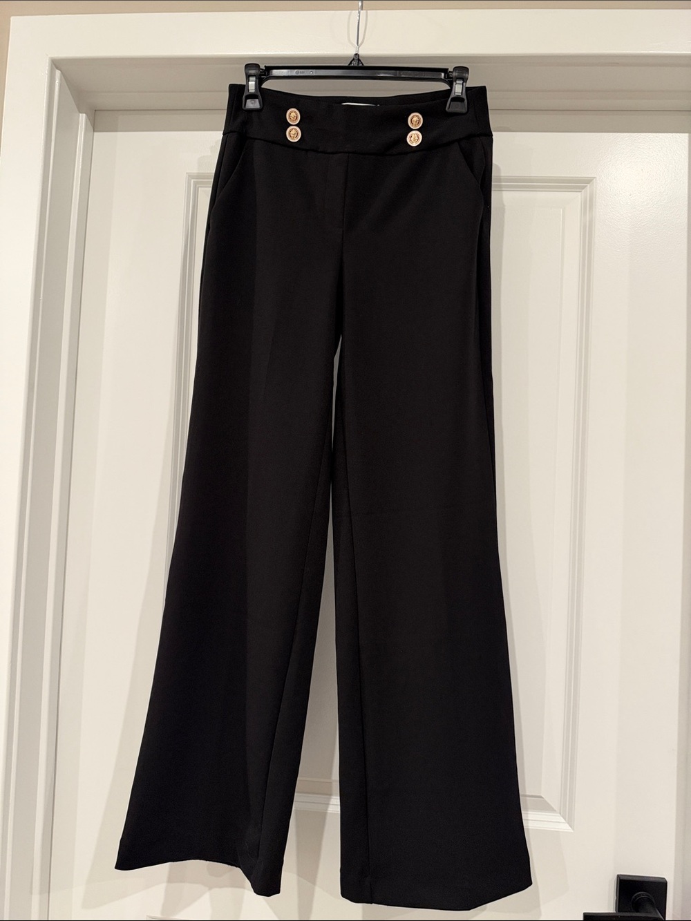 Jules & Leopold Black Wide-Leg Trousers with Gold Buttons